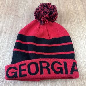 Georgia Bulldogs Knit Beanie Hat Red Black Pom NCAA Winter Cap